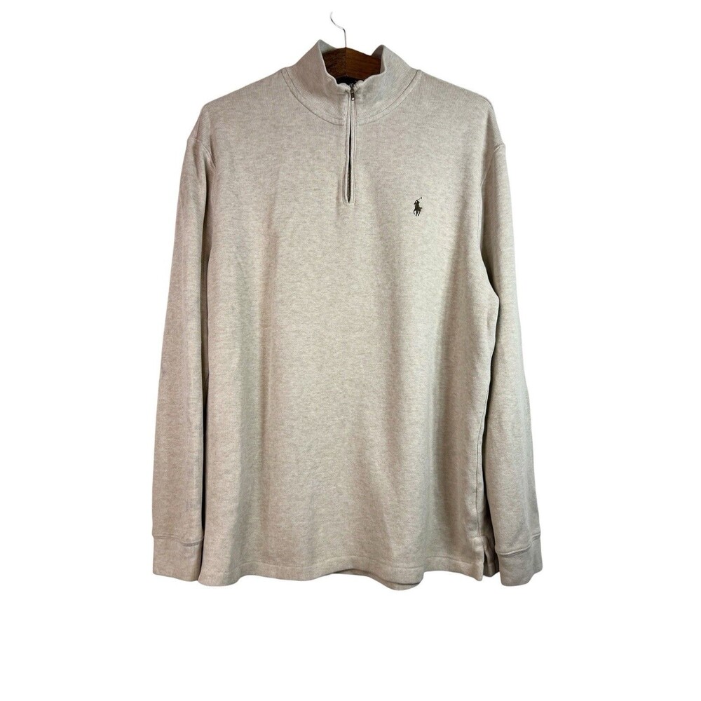 Polo Ralph Lauren Beige 1/4 Zip Knit Mock Neck Pullover Sweater Long Sleeve XL